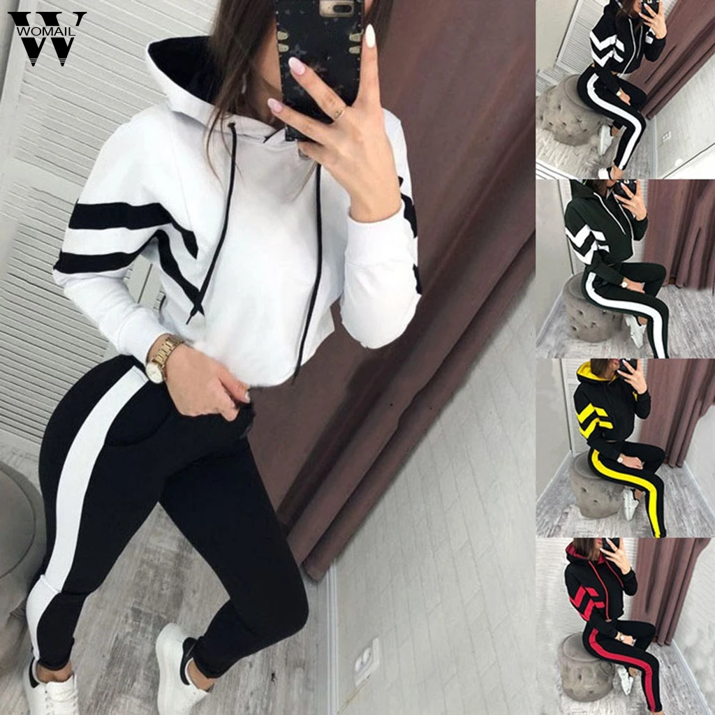 

Womail Tracksuit Women Winter Hooded Sweatsuit sport Set Long Sleeve Sweatshirt+ long Pants 2 Pieces Set Solid Outfit Casual 828