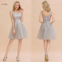 Серебристые короткие платья для выпускного вечера сексуальное Тюлевое выпускное платье с v-образным вырезом кружевное бра без рукавов vestidos de graduacion