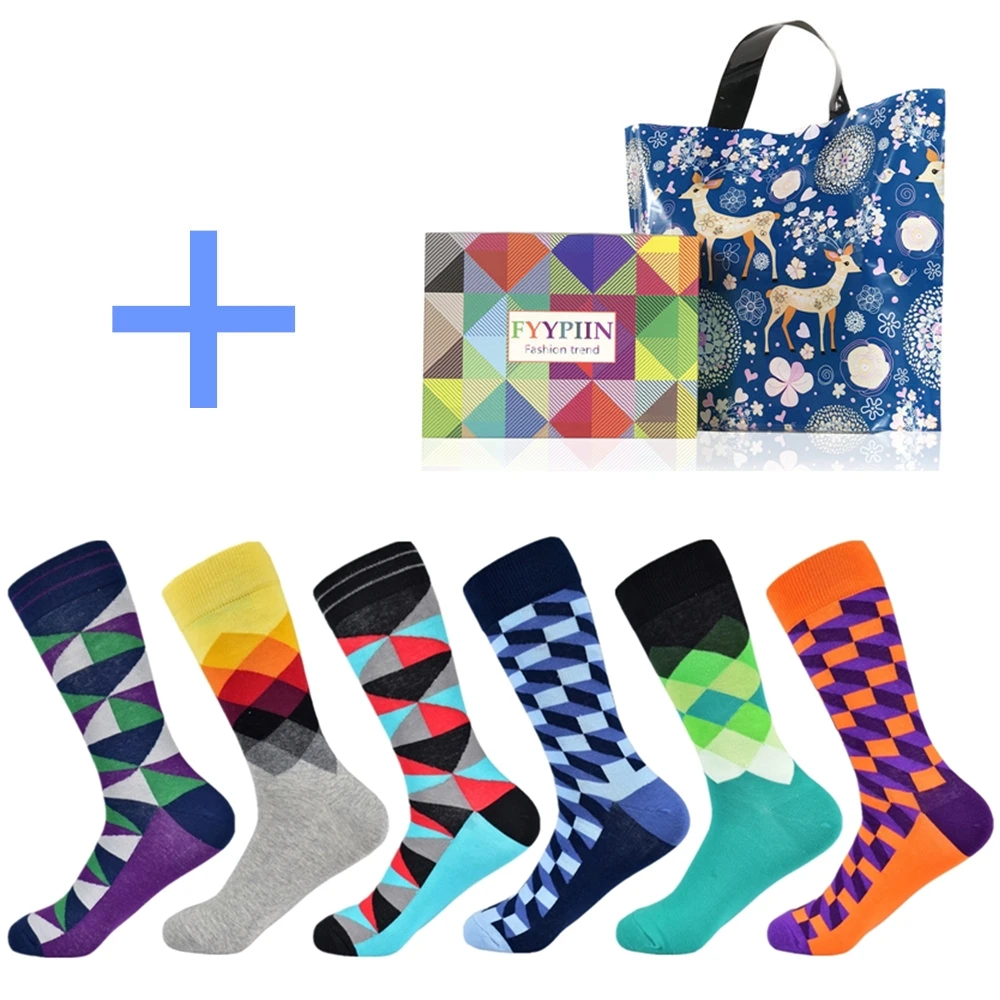 Gift box socks-F Счастливые Носки Популярный Рождественский подарок коробка хлопковые носки повседневные классические клетчатые мужские носки - Цвет: Gift box socks-F