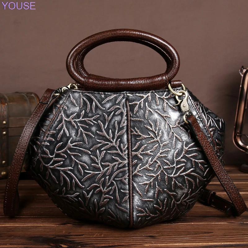 

women Leather Bags Handbag Hand-rub Color Retro Shoulder Bag Casual Embossed Messenger Bag