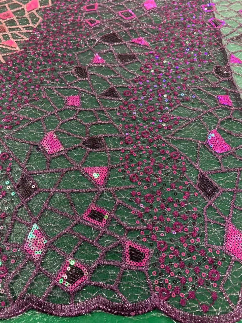 Magenta African Sequins Fabrics Organza Lace High Quality Organza Double Mesh Lace Fabrics for Nigerian Party Wedding APW3047B