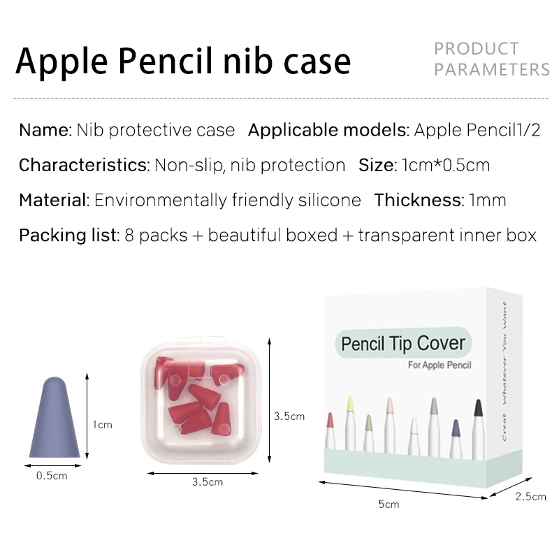 8 упаковок ручка для тачскрина Nib чехол для Apple Pencil 2-го поколения Силиконовый карандаш Насадка На глушитель для карандаша 1-й колпачок протектор