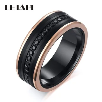 

LETAPI 2020 New Black AAA Cubic Zirconia 8MM Rose Gold Color Tungsten Carbide Wedding Bands Punk Vintage Rings for Man