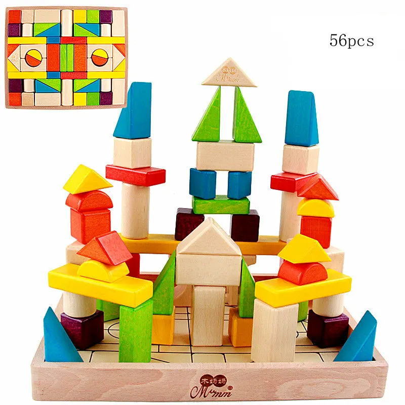 Детские Классические 28 деревянных красочных строительных блоков, Обучающие деревянные игрушки, детские игры в подарок