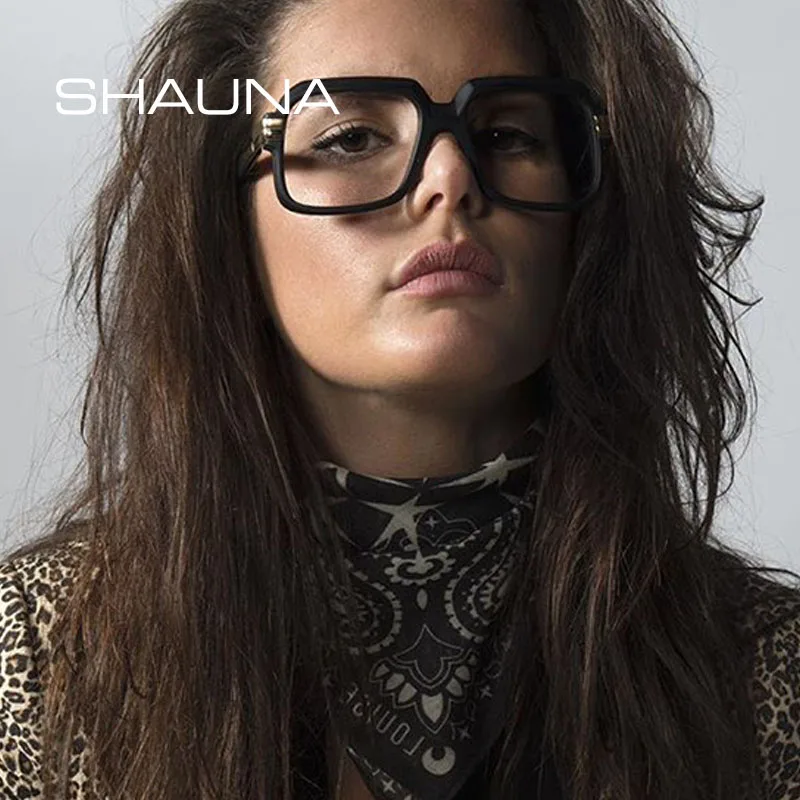 SHAUNA Popular Oversize Women Square Sunglasses Brand Designer Fashion Men Transparent Frame Gradient/Clear Lens Glasses UV400