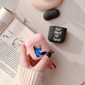 

Make Money Not Friends Kash Afro Black Girl Case for Airpods 2 1 Earphone Cover for Airpods Soft Matte TPU Pink Earphone Cover
