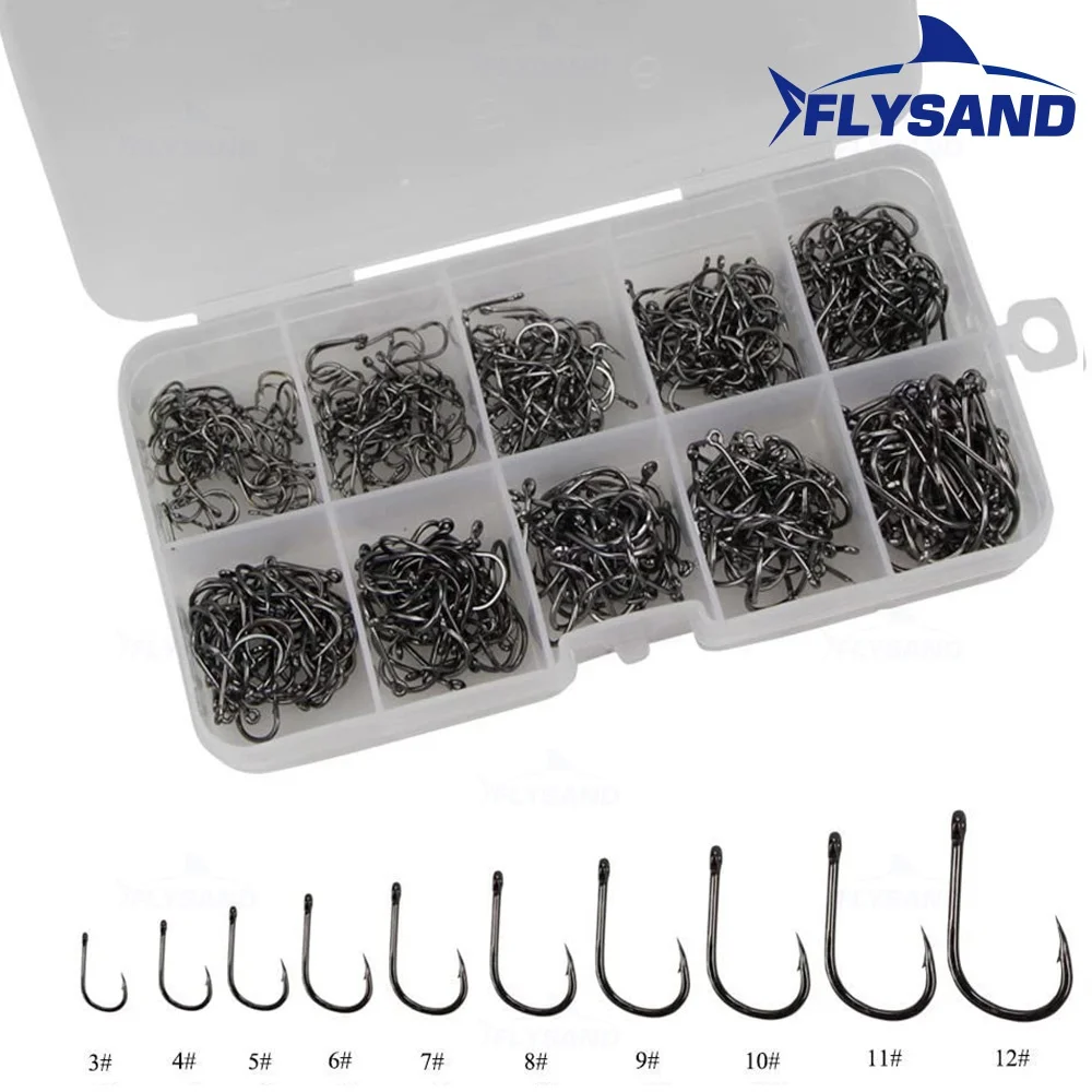 FLYSAND 500pcs High Carbon Steel Fishing hooks Mixed Size Barbed jig hook  Carp Fishing Jig Head Fly Fishing Accessories