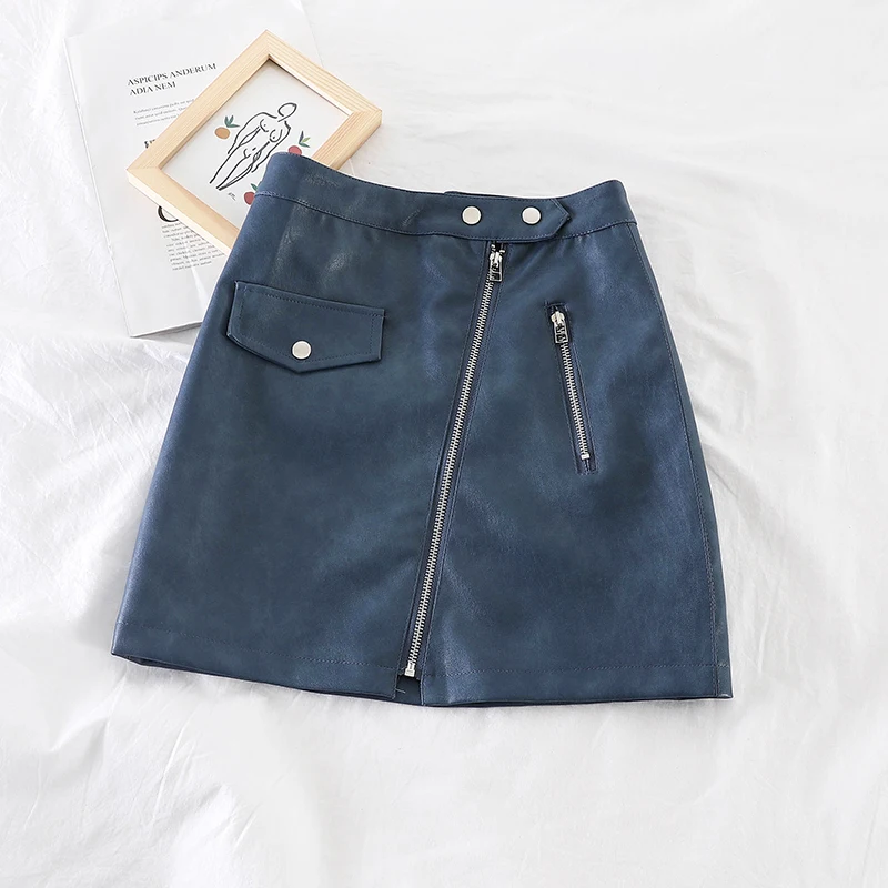 Preise Neue Herbst Frauen Mode Weichen PU Leder Über Hüfte Zipper Tasche Minirock Damen Sexy Hohe Taille Über Knie A linie Kurze rock