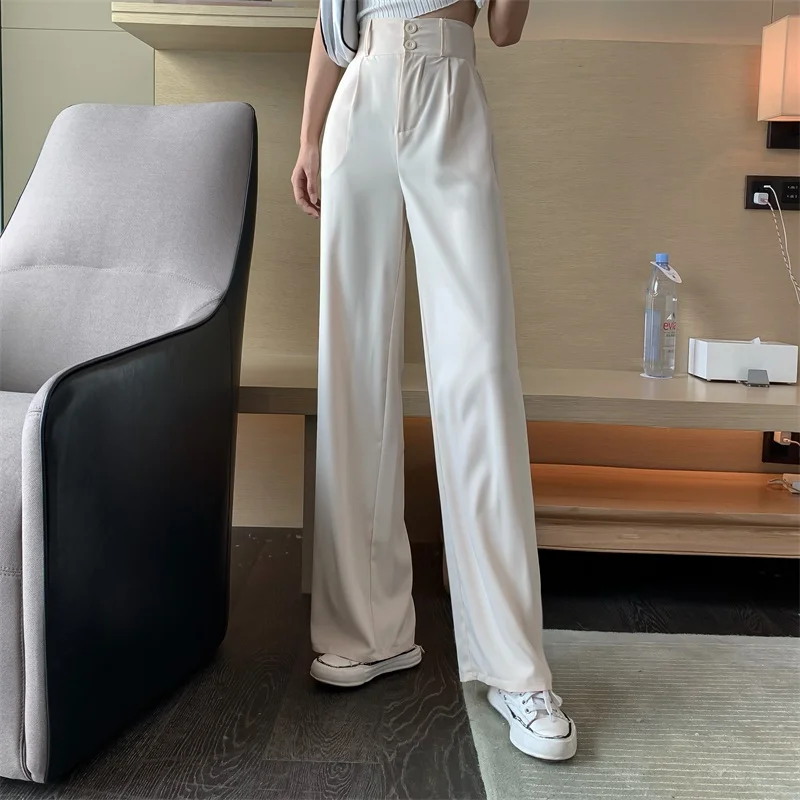 vuori joggers 2021 New Women Casual Pants Loose Style Straight Suit Pants High Waist Chic Office Ladies Pants Trousers Streetwear Female Pants palazzo pants