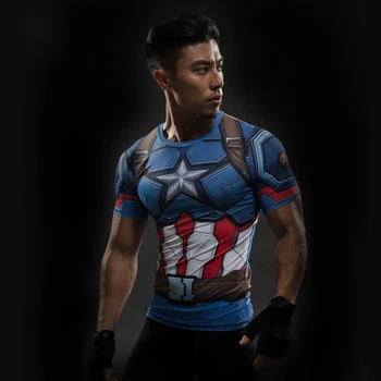 

Men's short-sleeved captain America 2020 summer 3D casual sports fitness T-shirt tight muscle T-shirt