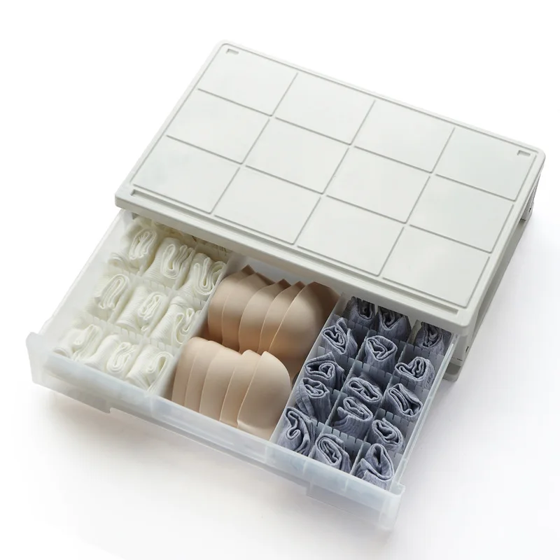 Drawer type three-in-one plastic environmental protection transparent multi-grid underwear socks bra storage box WF8201038 - Цвет: gray