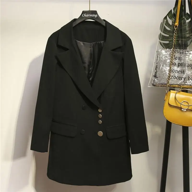 

XL-5XL Plus size Autumn Winter Women Blazer Suit Black Office Lady Jacket Double Breasted Suits Large Size Female Coat Outerwear