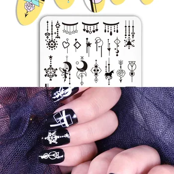 

New BEAUTYBIGBANG 6*6cm Nail Stamping Plates Geometric Tassel Line Elemental Ornament Stamp Square Art Image Pro