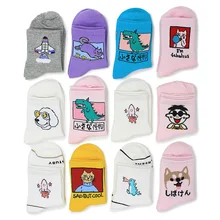 Harajuku/Хлопковые носки с динозавром; женские милые носки до щиколотки с рисунком из мультфильма; сезон осень-зима; уличная одежда; забавные носки; Skarpetki Calcetines Mujer