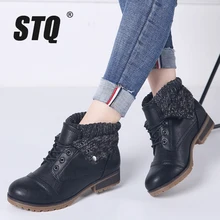 STQ/Новинка года; зимние женские ботильоны; ботинки из натуральной кожи на платформе со шнуровкой; женские теплые плюшевые зимние ботинки; женская обувь; 1802