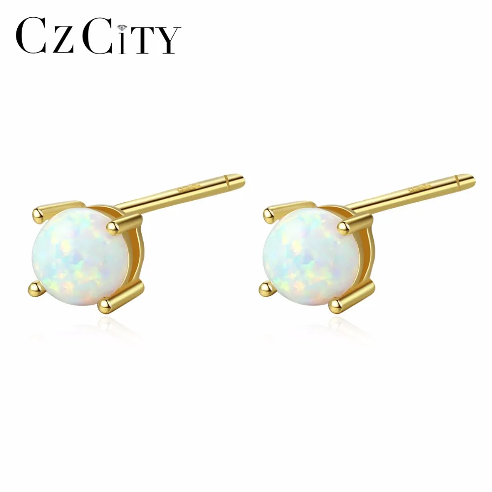 CZCITY чистый 925 стерлингового серебра милые круглые серьги гвоздики для женщин