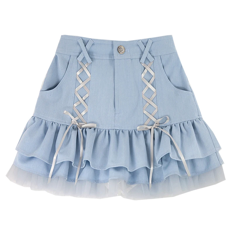 Compre Mini saia de renda com babados, mini saia feminina multicamadas fofa  estilo lolita bandagem cintura alta saia de bolo para meninas doces roupas  kawaii
