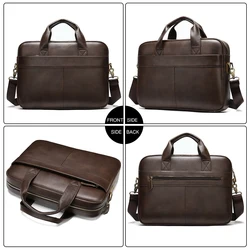 Men's Bag Genuine Leather Men Briefcase for Laptop 14 Messenger Men's Leather Bag Business Portfolio for Document A4 7022