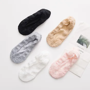 

Women Girls Summer Thin Socks Non-slip Lace Flower Short Sock Antiskid Invisible Ankle Socks 2020 New