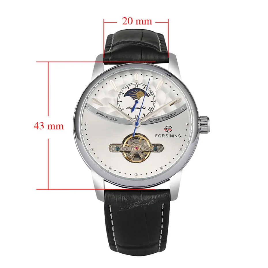 Tourbillon механические часы для мужчин с дисплеем Луны и фазы, с автоматическим заводом, деловые мужские автоматические часы из натуральной кожи, повседневные мужские часы