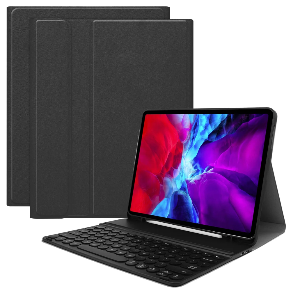 

For iPad Pro 12.9 2020 7 Colors Backlit Keyboard with Leather Case Pencil Holder Tablet Bluetooth USA Keyboard For iPad Pro 12 9