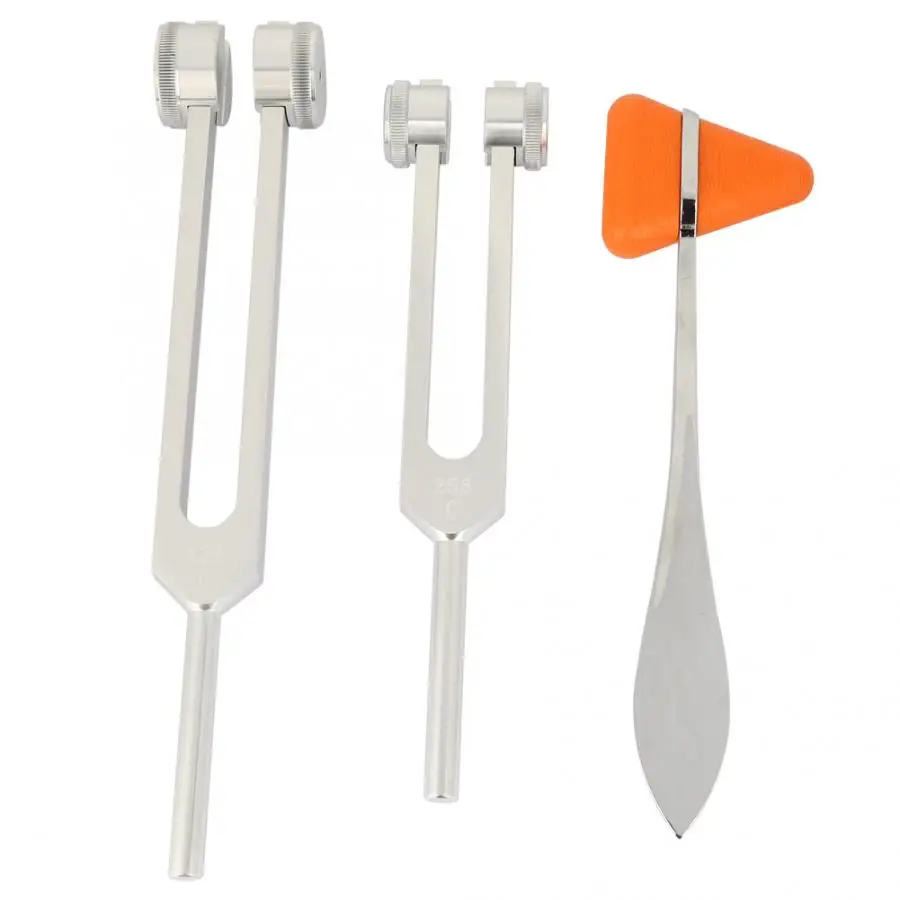 

3Pcs Sensory Tuning Fork Aluminum Alloy Silver Neurological Tuning Fork And Percussion Hammer Set
