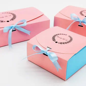 

10pcs Wedding Gift Box Party Favors Kraft Paper Box Food Candy Dragee Cookies Packing Cake Box Baby Shower Packaging with Ribbon