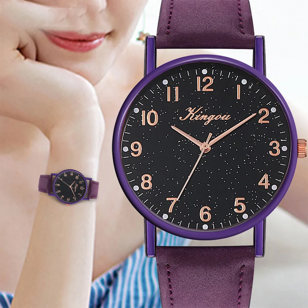 Kingou Роскошные Кварцевые часы Женская мода тренд кожаный ремень Звездное небо новые часы Женева Простой высокое качество ремень наручные часы