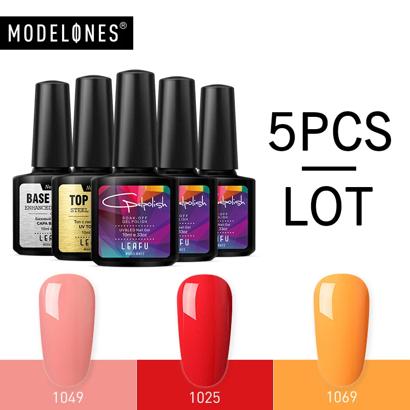 

Modelones 5Pcs/Lot Base Coat Top Coat Nail Art Set Diamond Sequins Nail Polish Varnish Kits Semi Permanent Long Lasting Gel Set