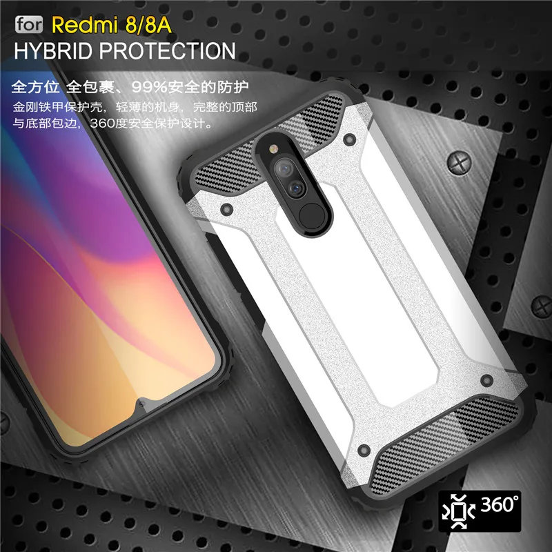 Для Xiaomi Redmi 8 8A чехол, роскошная броня, противоударный, мягкий, TPU, жесткий, PC чехол для телефона, для Redmi 8 A, силиконовый бампер, чехол