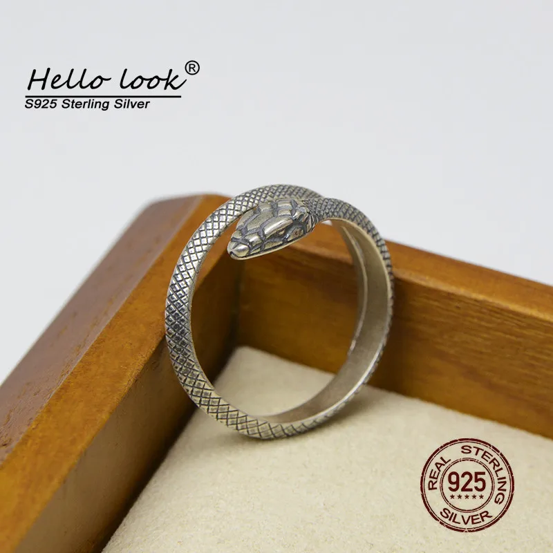 HelloLook 925 пробы Серебряное готическое кольцо в виде змеи питона для мужчин и женщин