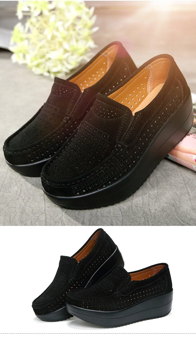 563ji Women Flat Platform Loafers Ladies Elegant Suede Leather Moccasins Shoes Woman Slip On Moccasin Women's blue Casual Shoes