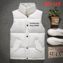 WP-UR, мужской жилет, модная зимняя куртка, жилет с карманами, без рукавов, на заказ, уплотненный, сплошной цвет, мужской пуховик, аниме, Harajuku стиль, топы