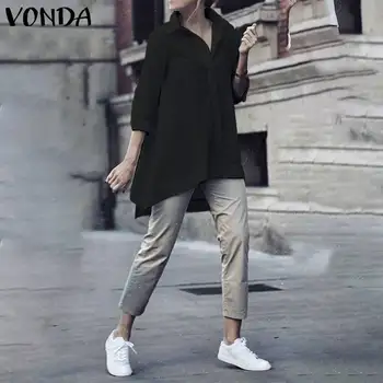 

VONDA Cotton Blouse Women Casual Lapel Neck Party Shirts Office Ladies Blosue Plus Size Blusas 2020 Summer Bohemian Tunic S-5XL