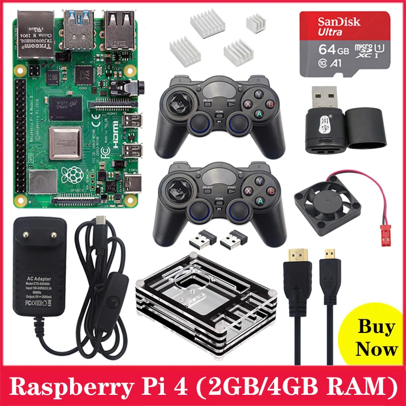 Официальный Raspberry Pi 4 Модель B 1G 2G 4G RAM 2 & 5G WiFi с питанием чехол беспроводной геймпад