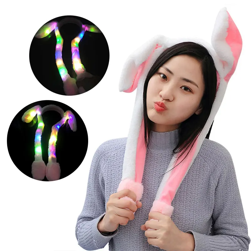 Plush Rabbit Hat Imitate Cute Gasbag LED Pink Sweet Flash Rabbit Ears Joke Gifts Girl Friend