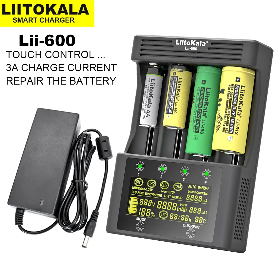 Carregador de Bateria para Li-íon Adequado para Pilhas 3.7v e Nimh Aaa e Outros Liitokala 26700 aa 1.2v 18650 26650 21700 - Image 2