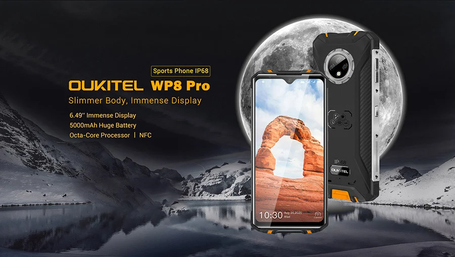 android 10 cellphones OUKITEL WP8 Pro NFC 6.49"HD+ 19.5:9 Android 10.0 MT6762D Octa Core 5000mAh 16MP Triple Cameras 4GB 64GB IP68 Rugged Mobile Phone best android cellphones