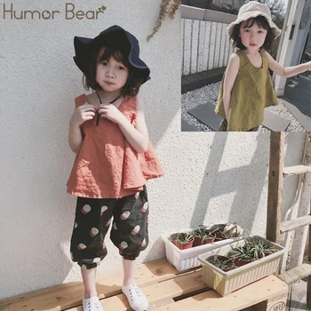 

Humor Bear Baby Girl Clothes Summer NEW Kids Girls Suit Sleeveless A-line Vest +Pants 2Pcs Japanese 3-7 Y Girls Clothing Sets