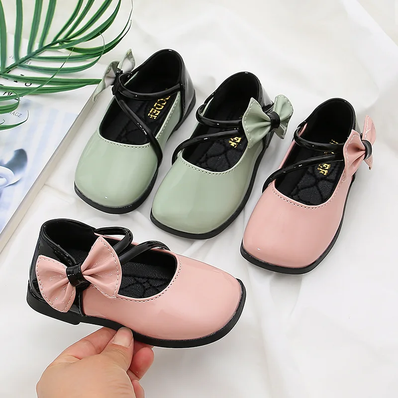 

Baby Girls Shoes Kids Soft bottom Bow Princess Shoes chaussure fille Children Single shoes for Wedding and party pink green 1-6T