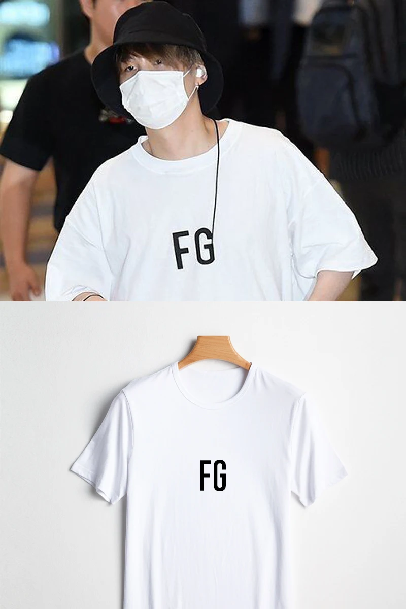 Летняя футболка с надписью FG FRER OF GOD Min Yoon-gi; футболка с короткими рукавами и надписью «SG»; белая хлопковая летняя футболка с круглым воротником