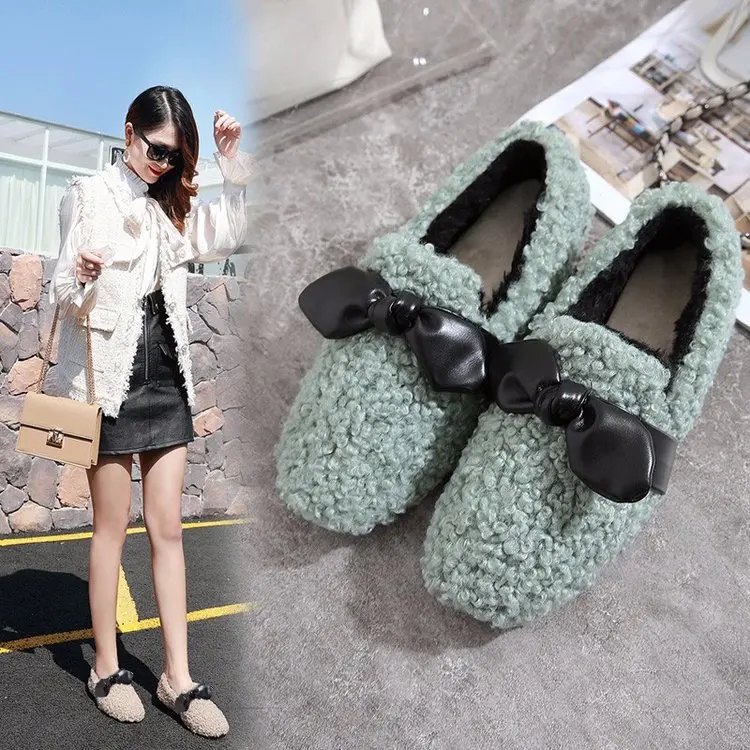 

Large Size Cotton-padded Shoes Women's Winter Warm plus Velvet Lazy Slip-on Moccosins Flat Fluffy Shoes Women's