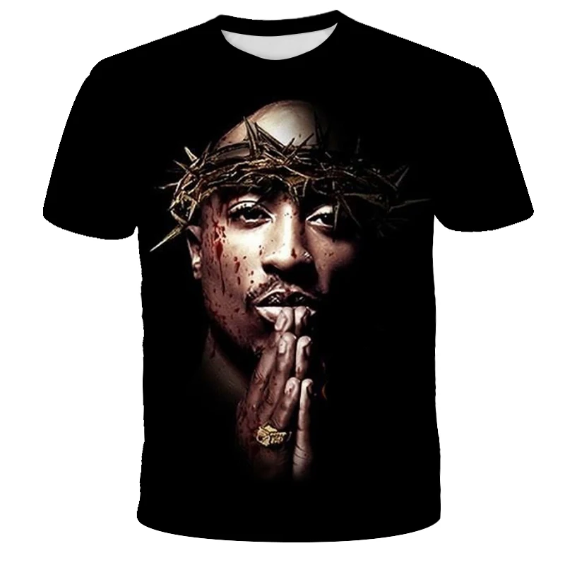 Новая летняя модная мужская и женская футболка Rapper 2pac Tupac 3d принт хип-хоп футболка s Повседневная крутая футболка для мужчин размера плюс 5XL