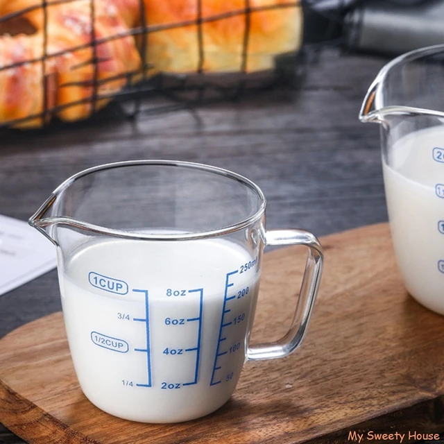 Taza medidora de vidrio resistente al calor, jarra medidora de leche de 250/ 500ml, taza de escala de crema, jarra de té y café, vidrio seguro para  microondas - AliExpress