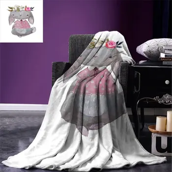 

Kids Throw Blanket Young Girl Summer Hare in Oil Painting Style with Flowers on Her Head Pink Cheeks Warm Blanket for Bed Couch
