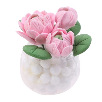 

1:12 Dollhouse Miniature Mini Furniture Lotus Potted Plant Pink Flower Lotus Doll House Decor Miniature Lotus Potted Plant
