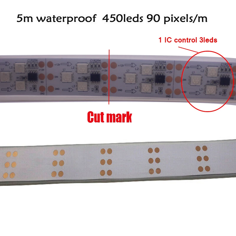 5 м 450 светодиодный s WS2811 16703 90 светодиодный/м DC12V RGB Мечта полноцветный светодиодный полосы адресуемый мечта полноцветный IP67