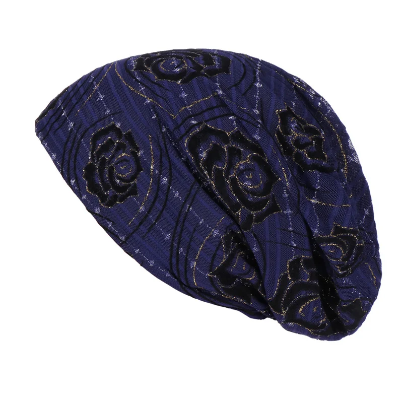 Creative Rose Flower Lace Turban Scarf Caps Summer Autumn Muslim Cap Chemo Beanie Hat Women Hair Accessories Female Head Wrap 4