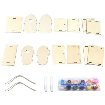 

2 Pack DIY Bird House Painting Kit Building Birdhouse Paints Brushes Wooden Art Crafts for Children Girls Boys