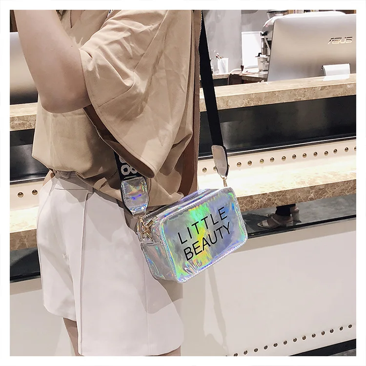 

Summer Bag Women's 2020 New Style Korean-style INS Super Fire Laser Square Sling Bag Versatile Wide-Strap Crossbody Bag